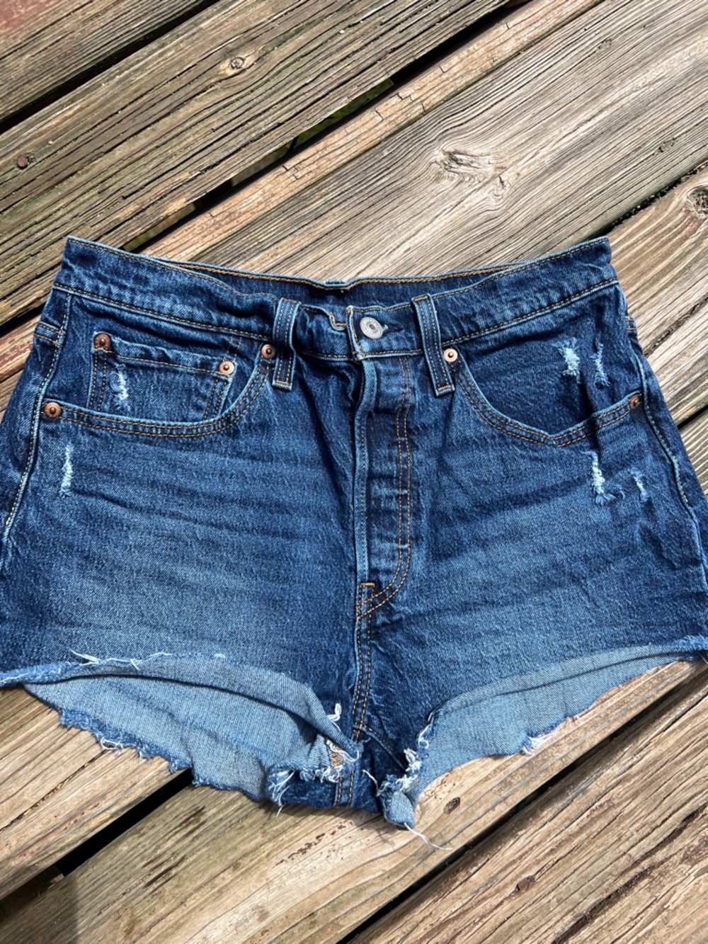Levi's Dark Blue Distressed Denim Cutoff Shorts NWOT